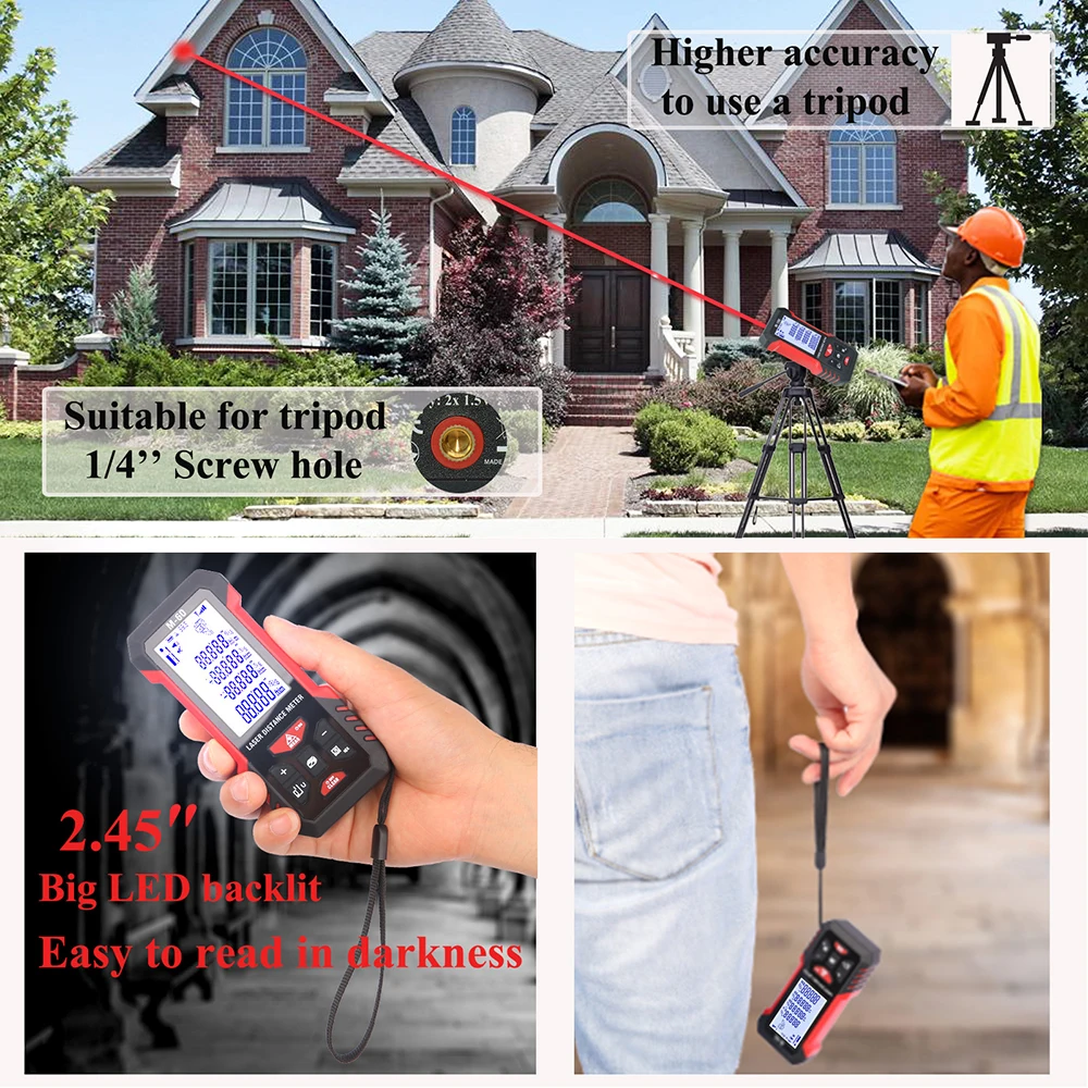 TECLASER Laser Distance Meter 100m Laser Tape Measure Electronic Roulette Digital Measuring Tape Laser Rangefinder with Angle