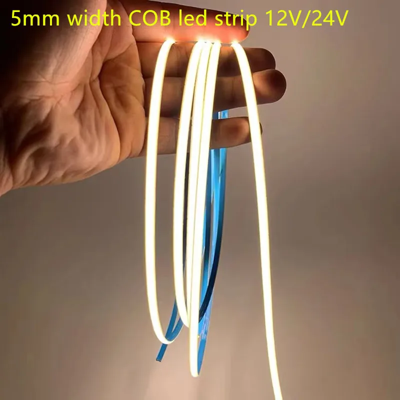 5mm PCB COB Led Strip Light Super sottile 12V 24V Soft Flex Tape luci lineari bianco caldo 3000K natura bianco 4000K bianco freddo 6500K