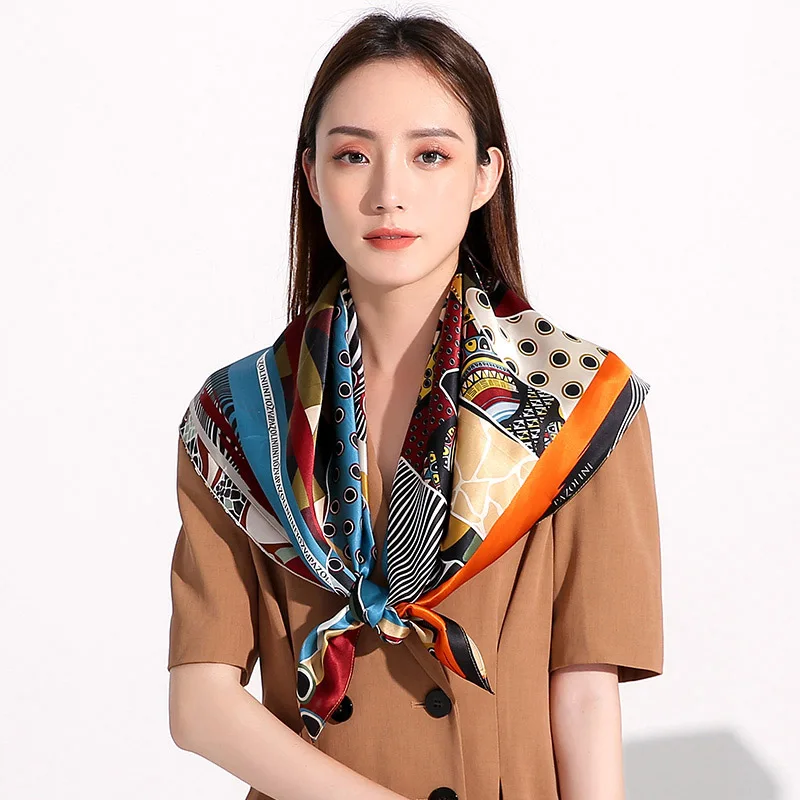 100% Real Silk Square Scarf For Women Print Echarpe Femme Pure Natural Silk Bandana Bufanda Mujer Handkerchief Neckscarf 88x88cm