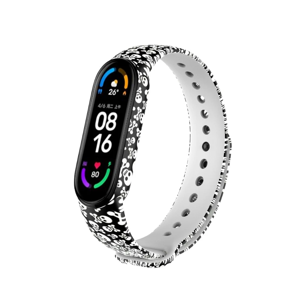 Geschilderd Patroon Band Voor Mi Band 4 5 6 3 Voor Xiaomi Band 6 5 4 3 Siliconen Armband Vervanging zachte Polsband Sport Horloge Band