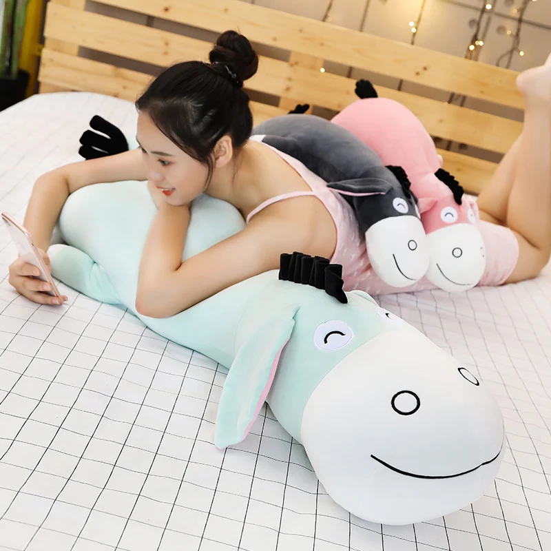 70~120cm Cute Lying Squishy Donkey Doll Elastic Plush Ultra Soft Animal Toy Bolster Plushie Birthday Gift