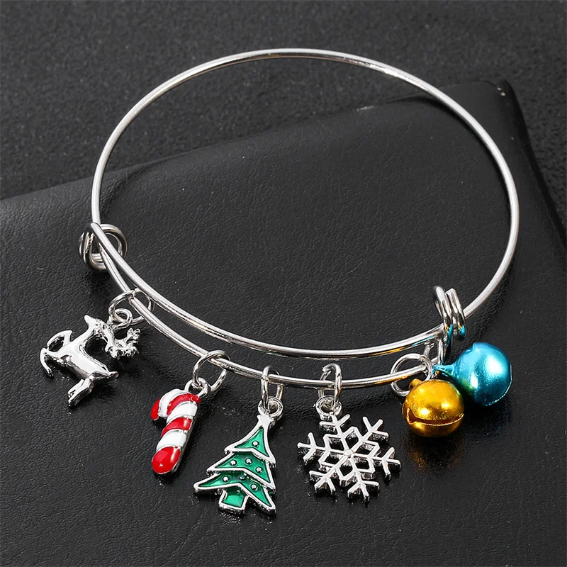 Christmas Tree Elk Snowflake Bell Bracelet Navidad Bracelet Holiday Gift for Children