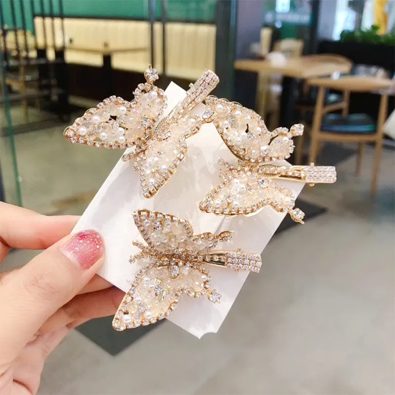 3-Color Sweet Butterfly Hairpin Alloy Rhinestone Hair Clip Accessories Handmade Headwear Crystal Hairgrips Women Girl Barrette