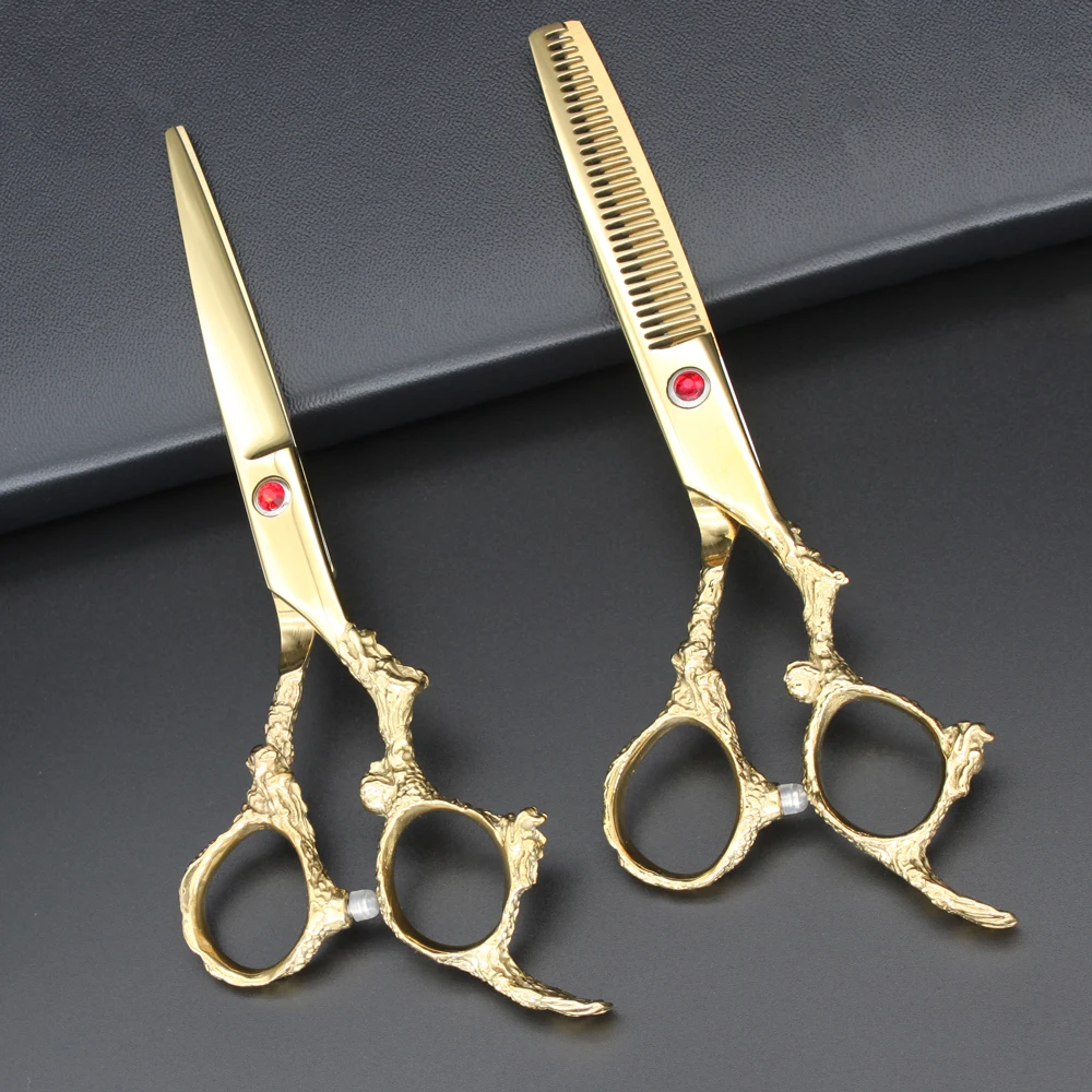 ZqZq 7 قطعة مقص تخفيف الشعر مجموعة المهنية حلاقة مقص عدة مع ترقق مقص تصفيف الشعر المقصات ل الحلاق