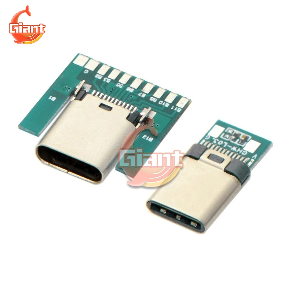 Usb 3.1 Type C Connector 24 Pins Vrouw Man Plug Socket Connector Smt Bakje Adapter Om Soldeer Kabel Met pcb Board