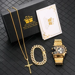 Luxury Men Watch Set Gift for Men Golden Quartz Bracelet Necklace Gifts Set for Men Fashion Men's Wrist Watch Reloj Para Hombre