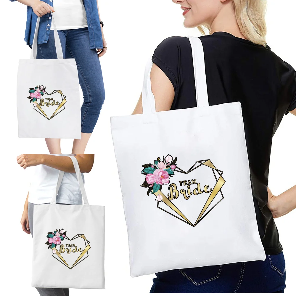 

Women's Shopper Shopping Bags Team Bride Printed Series Female Canvas Tote Shoulder Eco Handbag Reusable Grocery Bag