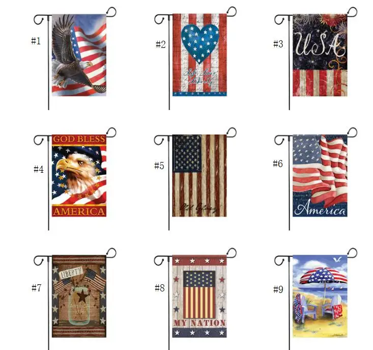 

9 Color American Garden Flag Colorful Print Flags Banner Happy American Linen Fabric Gardenflag Garden Decoration 120pcs SN498