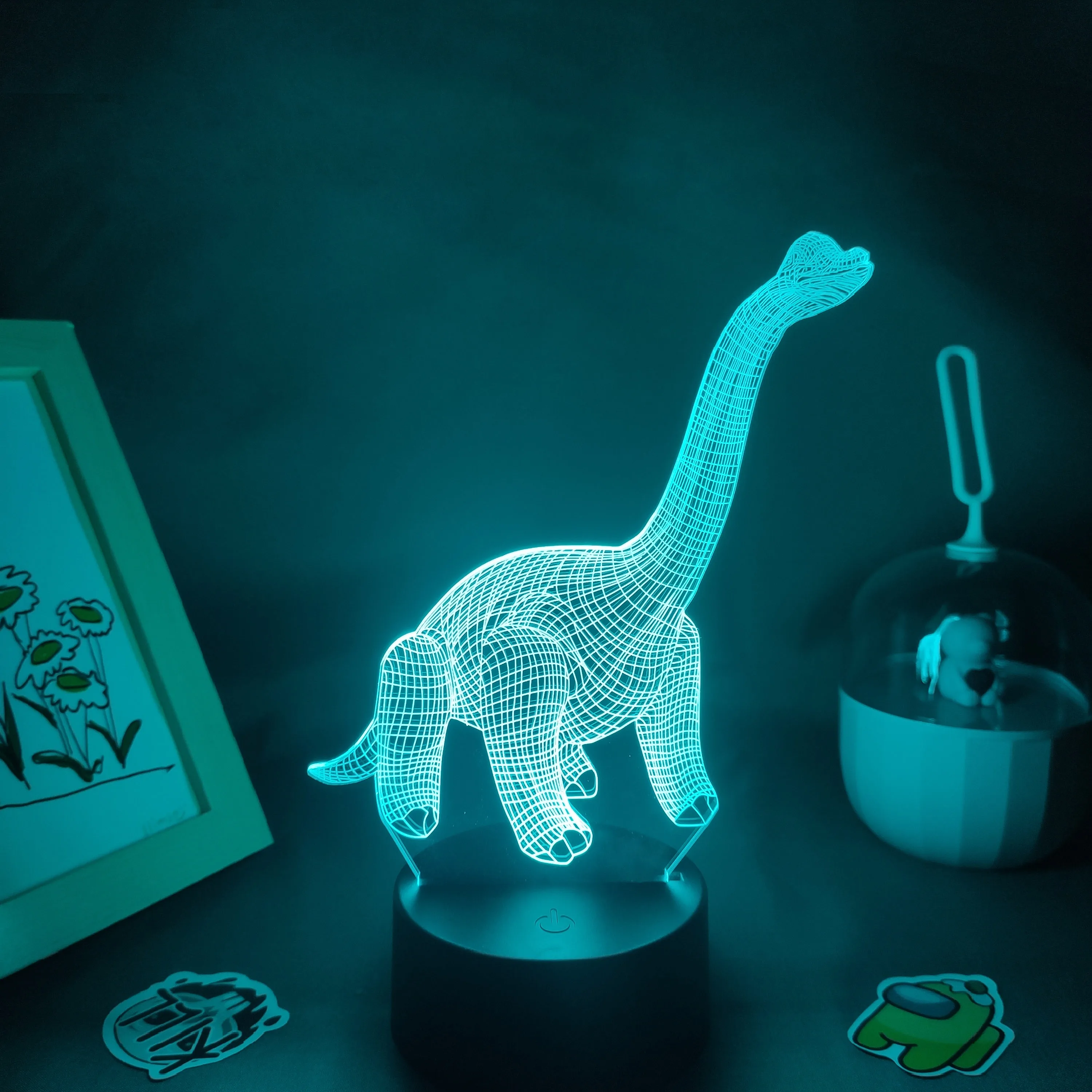 동물 공룡 Brachiosaurus 3D LED 네온 램프 RGB 야간 조명 어린이를위한 생일 선물 차일드 침실 침대 옆 테이블 장식