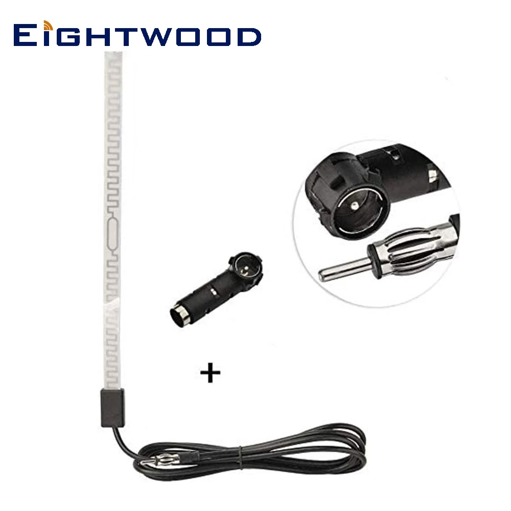 Eightwood FM Aerial Car Radio Windshields Paste Antenna 3m Cable+DIN 41585 to ISO Adapter for FM Radio Cars Trucks DAB Car Radio