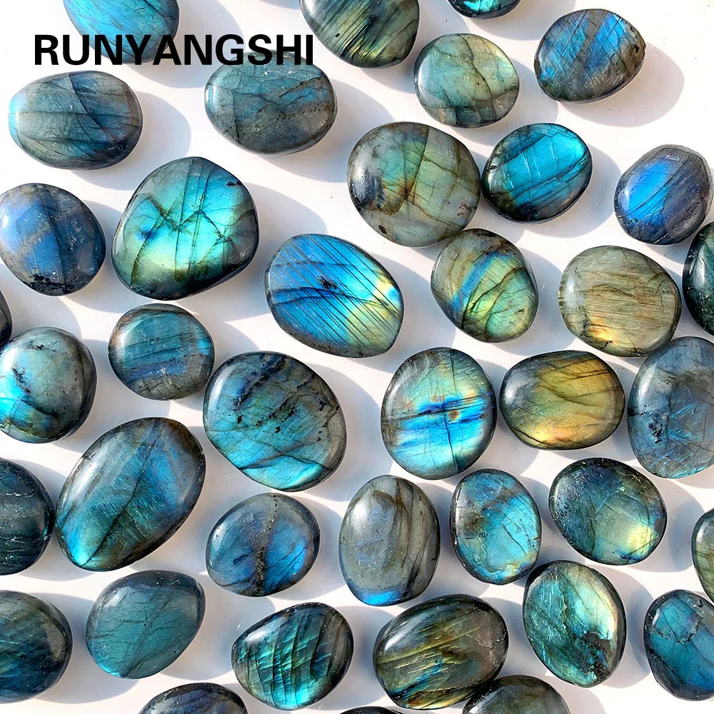 1PC Beautiful Natural Crystal Stone Flowing Blue Light Labradorite Elongated stone shaped DIY Pendant collection gem