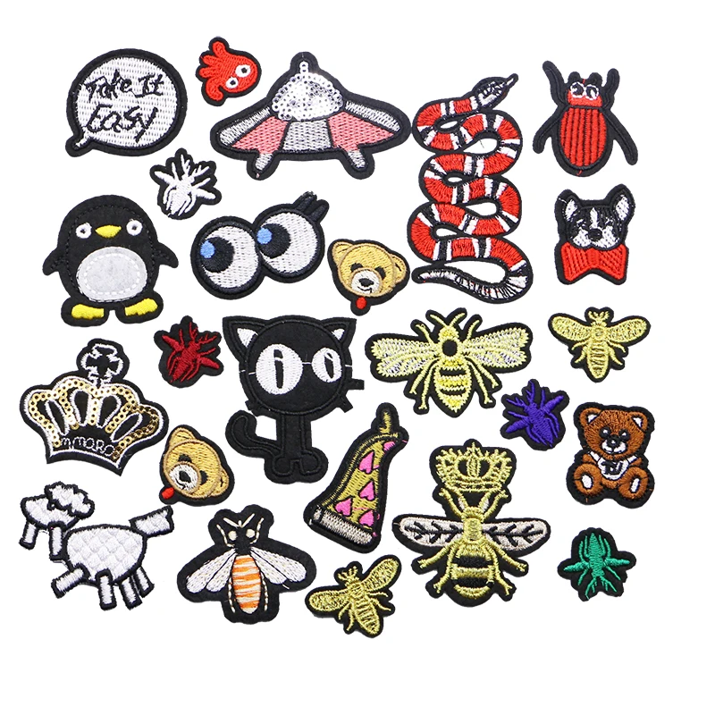 2 PCS Lovely Cartoon Animal Cat Spider Bear Snake Bee Dog Sequin Embroidery Patch Clothing DIY Iron Patch Custom Patch