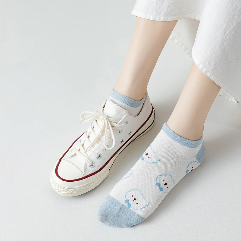 5 Pairs Women Socks Harajuku Kawaii Spring Summer Cartoon Socks Bear Female Funny Short Socks School Girls Ankle Socks Meias Sox