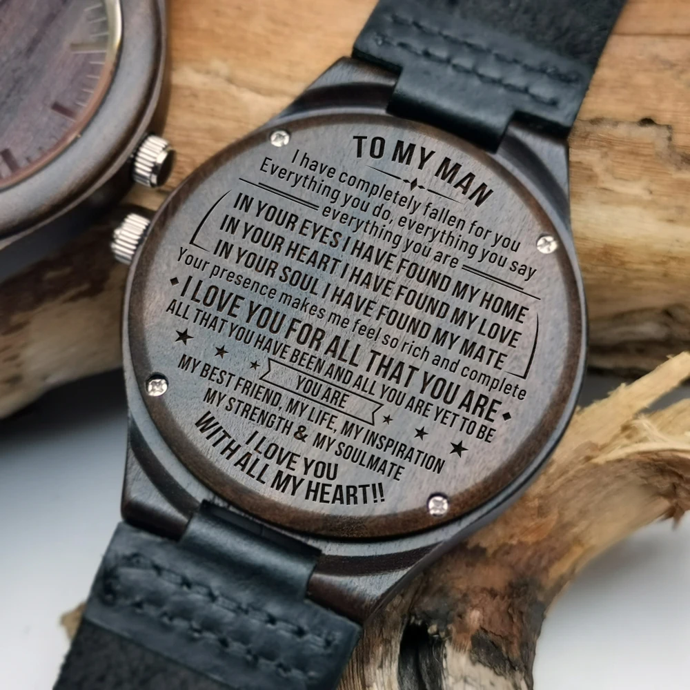 

Personalized Wooden Custom Watch for Men Boyfriend Gifts Engraved Confirm Text for Black Sandalwood Watch Can't Change the Text