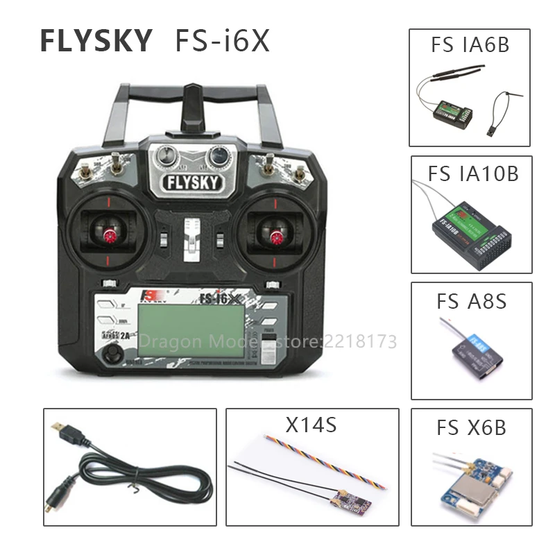 FLYSKY FS-i6X FS i6X 10CH 2.4GHz AFHDS 2A RC Transmitter With X6B iA6B A8S iA10B  Receiver for RC FPV Racing Drone Retailbox