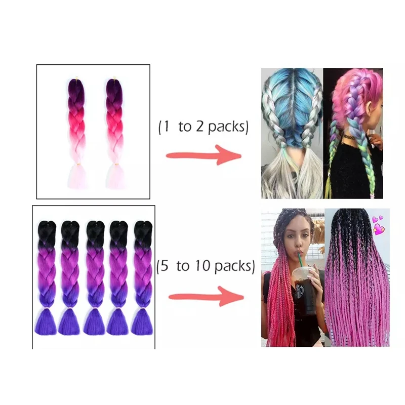 Extensões sintéticas do cabelo da trança, cores do balayage do ombre, tranças jumbo, 2 3 4 tom, 24 ", 60cm, luxo