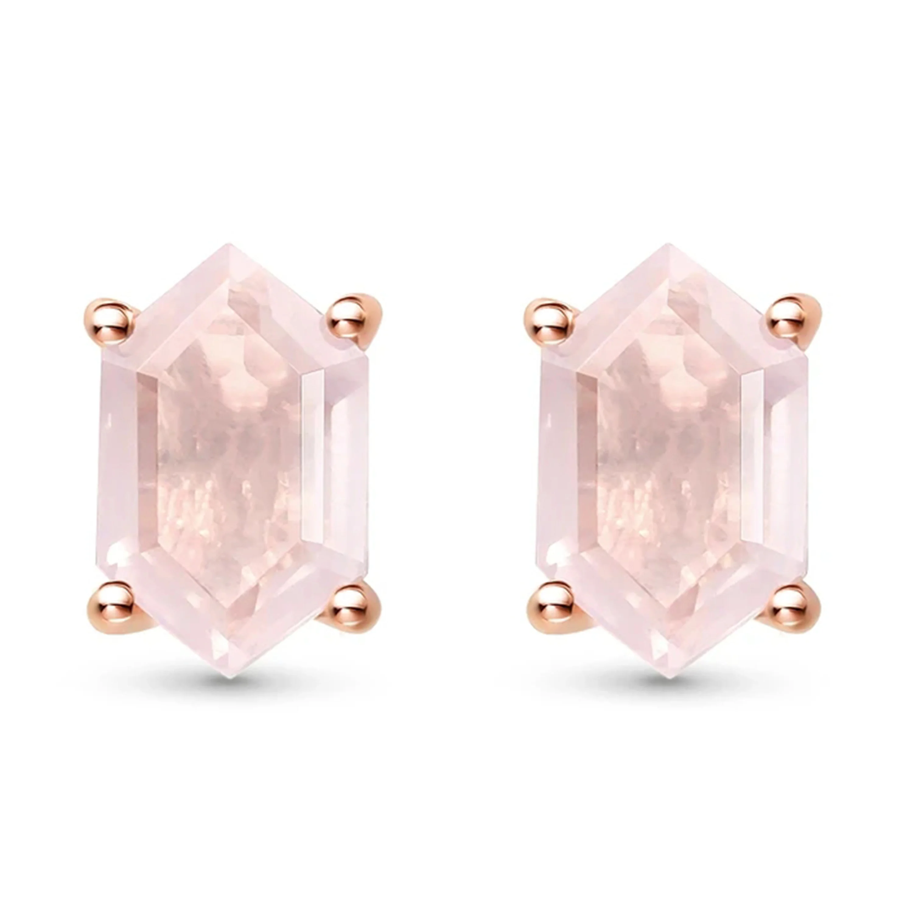 

925 Sterling Silver Engagement Earrings Hexagon 6x8mm Natural Pink Rose Quartz Stud Earrings Women Ladies Gift