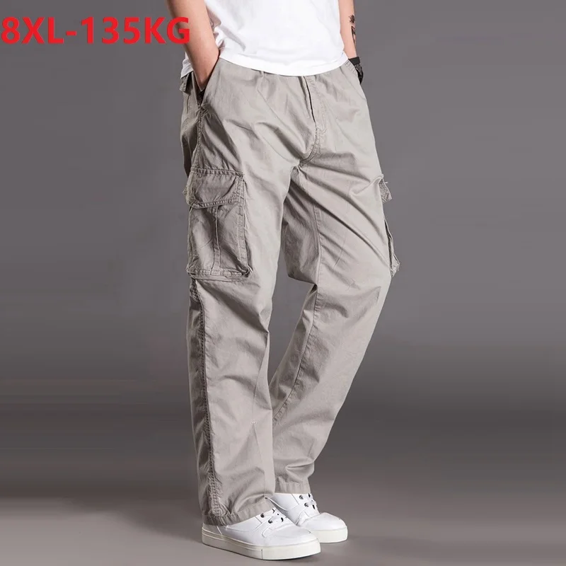 

autumn winter Men cargo pants thick plus size safari style pocket pants 6XL 7XL 8XL out door straight pants loose army green 48