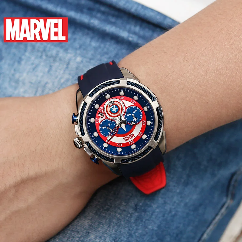 Disney Marvel Avengers Spider Man Capital America Shell Iron Male Quartz WristWatch Silicone Strap Chronograph Relogio Masculino