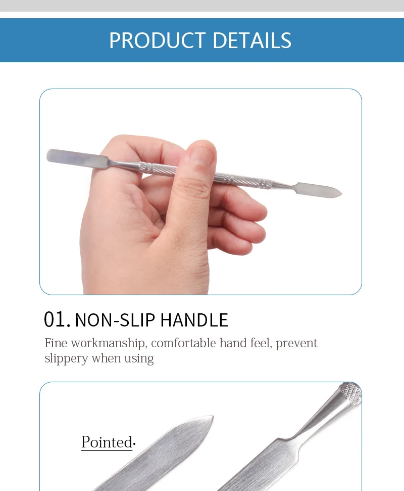 NEUER Stil Edelstahl-Nagelhautschieber, Nagelkunst-Rührspatel, Polierpulver-Mischspatel, Farbtonstäbe, Maniküre-Entferner, Make-up-Werkzeuge – Detail 5