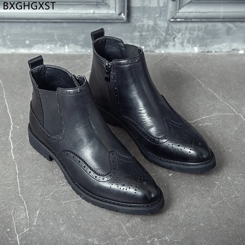 

Brown Chelsea Boots Men Motorcycle Boots for Men Male Black Leather Boots for Man 2024 Brogues Man Shoes High Quality Chaussure