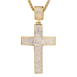 Iced Out Chain Big Cross Pendant Necklace Stainless Steel CZ Cross Necklaces Bling Cubic Zircon Men's Hip Hop Jewelry XL1134