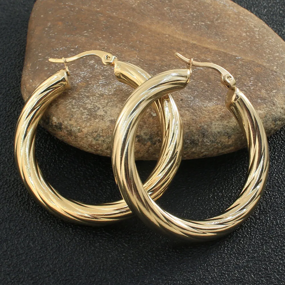 Gold Color Fashion Round Stainless Steel Jewelry Simple Earrings Personality For Women