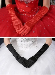 Women Red Black Wedding Gloves Elbow Length Satin 38CM Long Bridal Gloves Woman Cosplay Casual Party Wedding Accessories