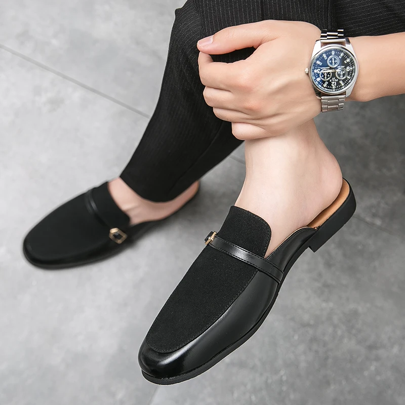 Large Size 46 47 48 Half Shoes For Men Leather Shoes Man Mules Men Casual Shoes Fashion Backless Loafers slippers Male Slides