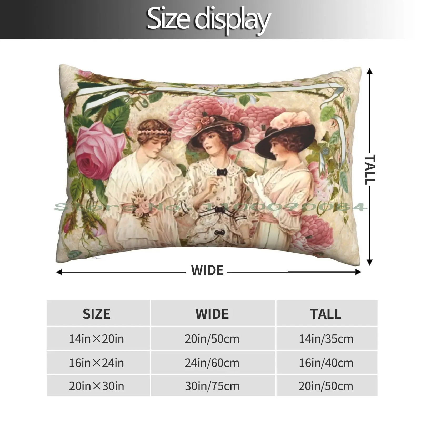 Edwardian Ladies Vintage Print Shabby Chic Vintage Pink Roses Pillow Case 20x30 50*75 Sofa Bedroom Ladies Edwardian Vintage