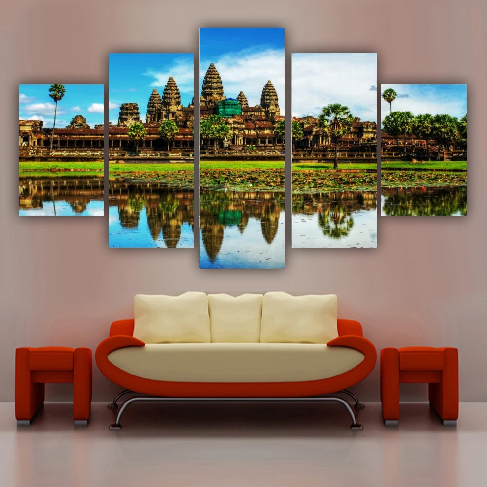 Frame Living Room Pictures HD Printed 5 Panel Angkor Temple Landscape Modern Wall Art Painting On Canvas Home Decoration Poster