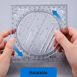 Multifunction Rotatable Drawing Template Art Design Construction Architect Stereo Geometry Circle Drafting Measuring Scale Ruler