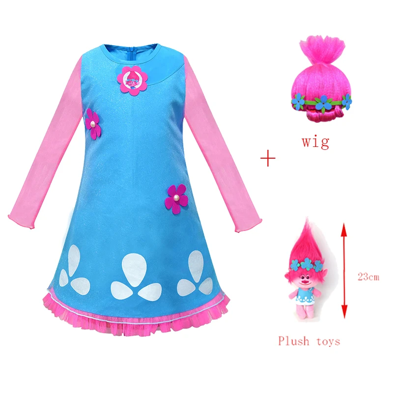 Poppy Cosplay Costume Dress Christmas Carnival Trolls Wig Toys Socks Girls Billy clothes Children Princess Party For Kids Suit