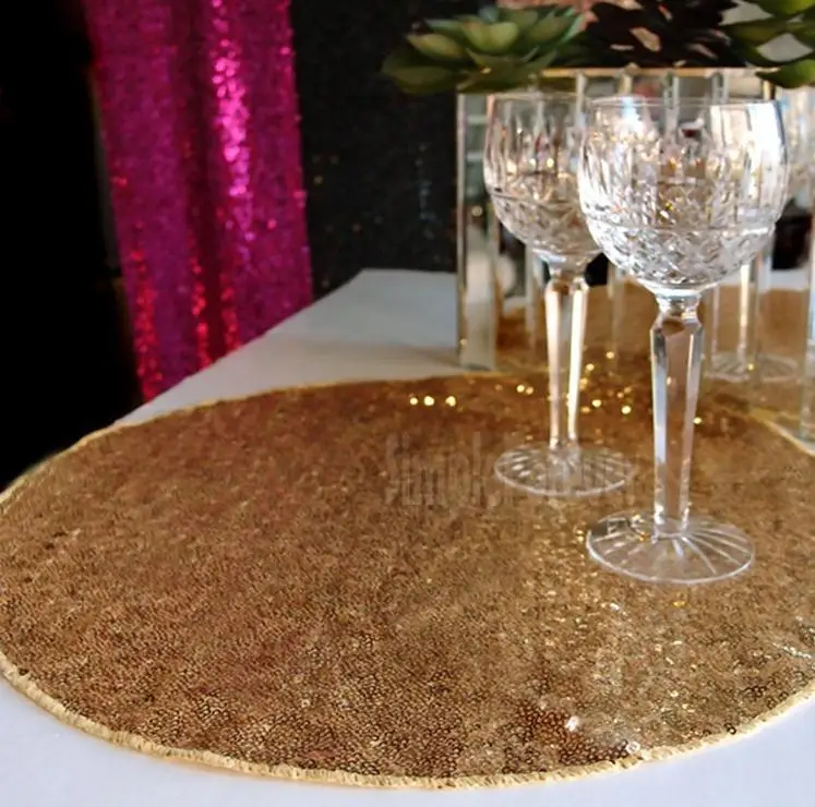 HOT Sale 40CM Round Sequin Table Placemat Napkin for Wedding Event Table Cloth Decoration