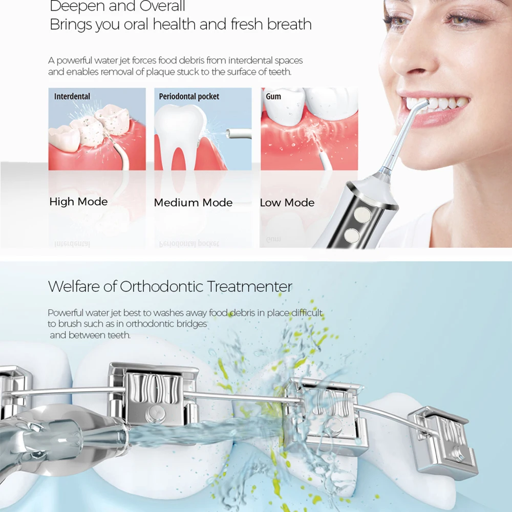 Irrigateur buccal, Jet d'eau dentaire Portable, Rechargeable par USB, 5 Modes d'affichage intelligent, étanche, nettoyeur de dents