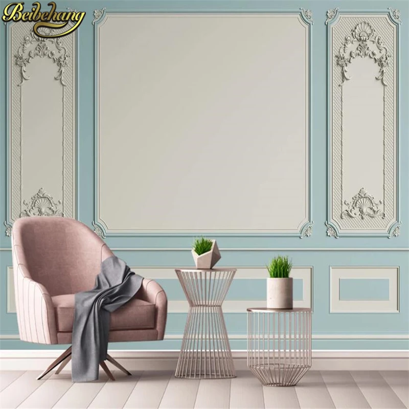 Papéis de parede 3D para decoração, linha de gesso branco, porta moldura foto, papel de parede mural para sala de estar