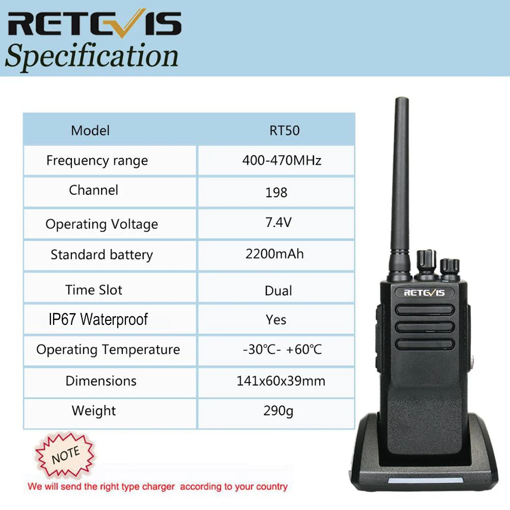 High Power Retevis RT50 DMR Digitale Walkie Talkie UHF IP67 Waterdichte Bidirectionele Radio AES128 AES256 Encryptie met Motorola Radio