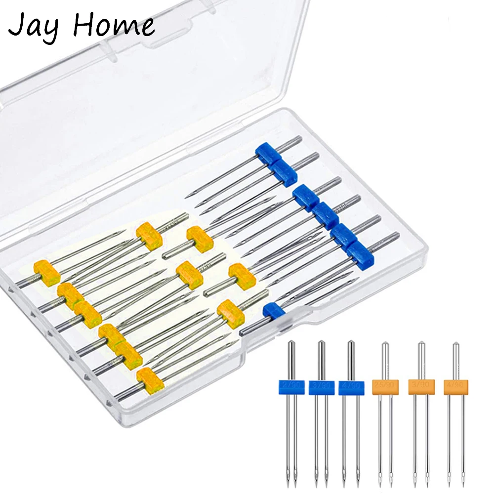 6PCS Sewing Machine Twin Needles Double Twin Needles Pins with  Plastic Box 2.0/90 3.0/90 4.0/90 Sewing Needles Sewing Supplies