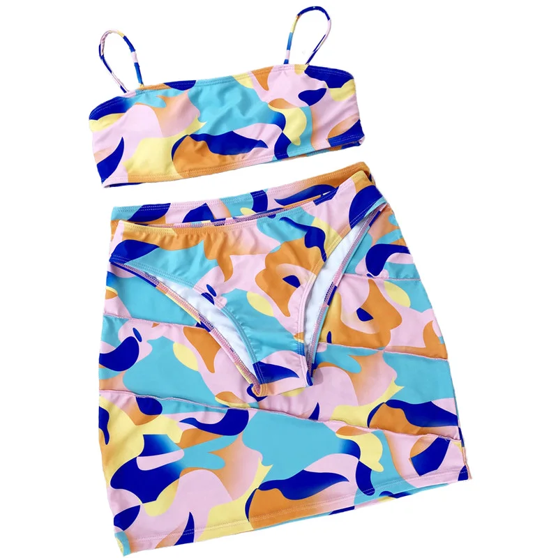 Rings Diary Geometric Printing Western Style Sandbeach Holiday Swimwear Women Sexy A Three-Piece Fission Women's Swimsuit