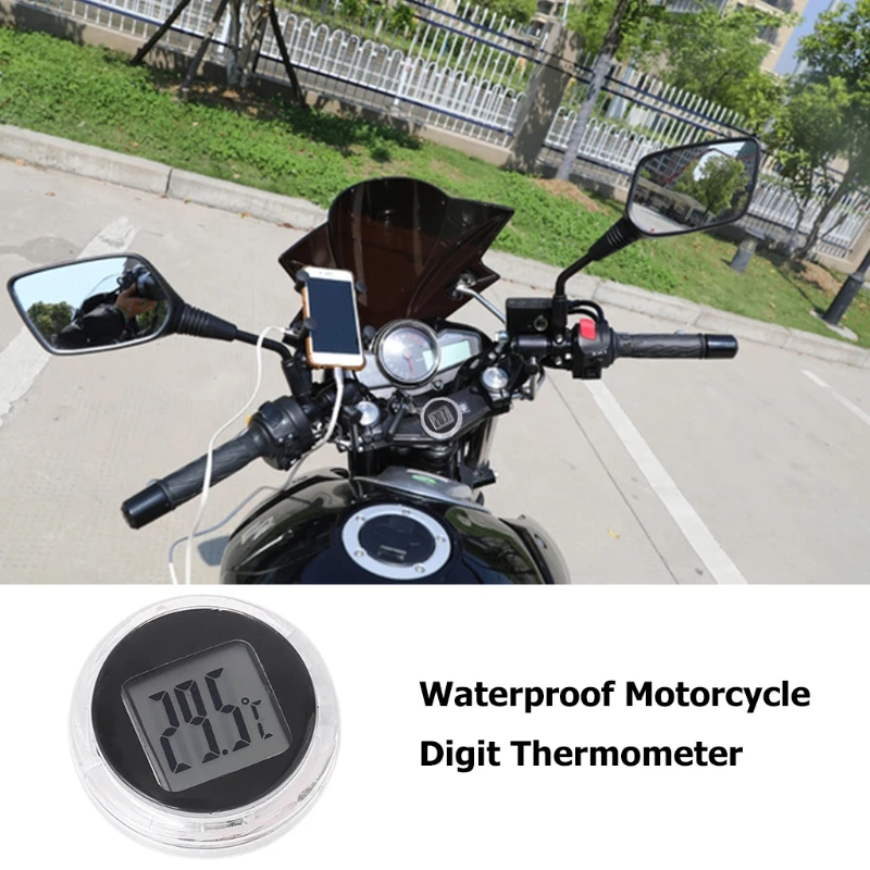 Mini Motorcycle Thermometer Waterproof Stick-On Motorbike Mount Watch Digital Temeperature Meter Waterproof Instrument Accessory