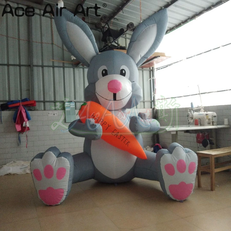 

Inflatable Easter Bunny Decoration "Sitting Rabbit with a Big Carrot in Hand, Cartoon Decorations for Advertising and Parties