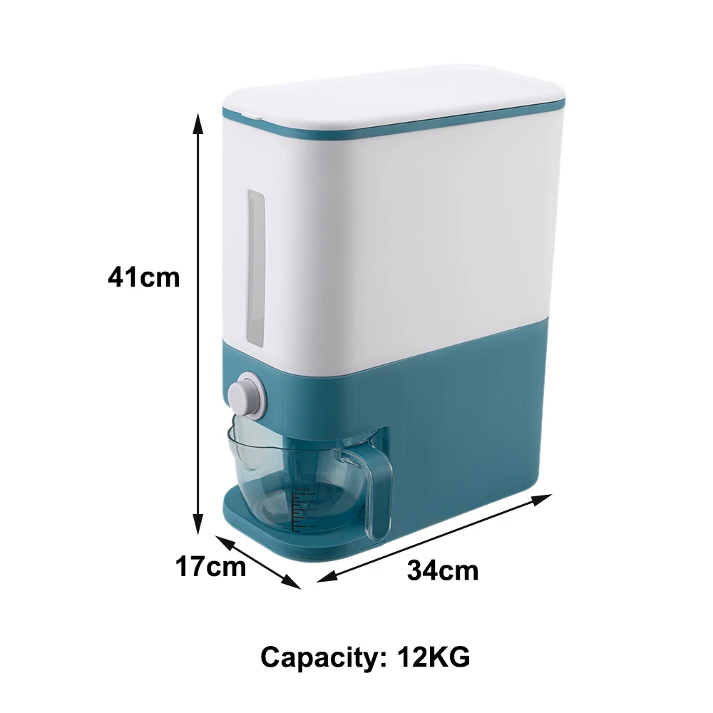 12KG Automatic Plastic Cereal Dispenser Storage Box Measuring Cup Kitchen Food Tank Rice Container Organizer Grain Storage Cans