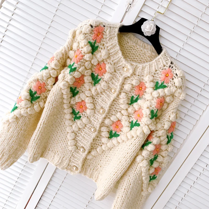 

Flowers Harajuku Knit Cardigan Jacket Women Loose Fit Korean Style Single Breasted Long Sleeve Sweater Tops Lady Casual Sweater