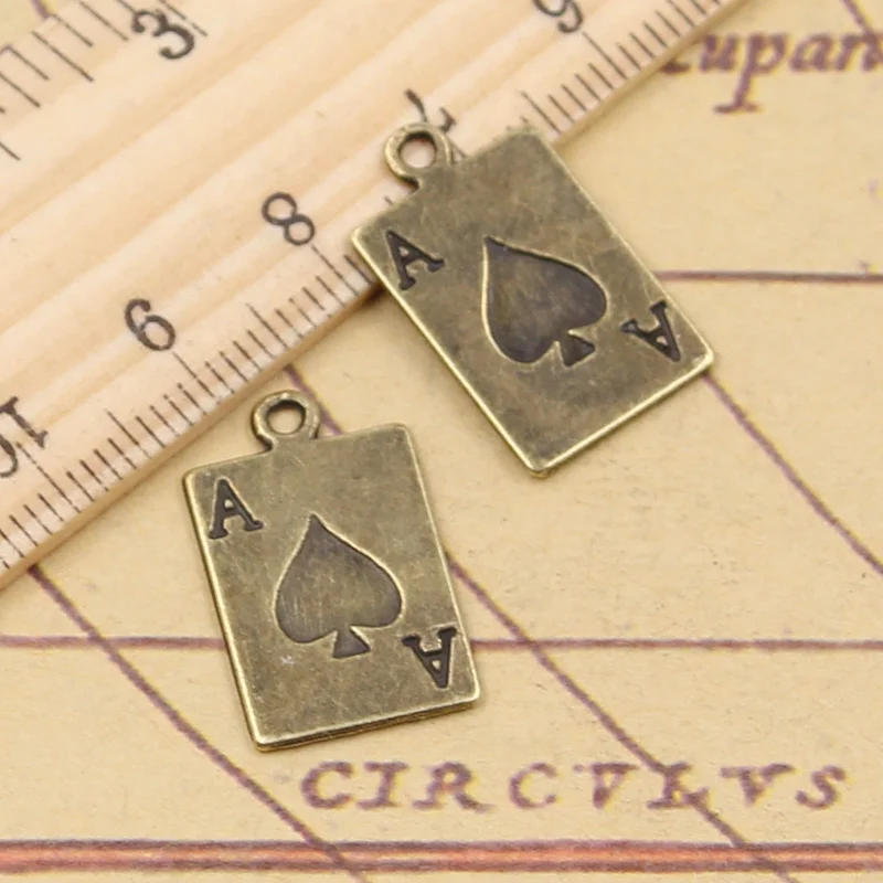 30pcs Charms Ace Of Spades Playing Card Poker 20x12mm Tibetan Bronze Silver Color Pendants Crafts Making Finding Antique Jewelry