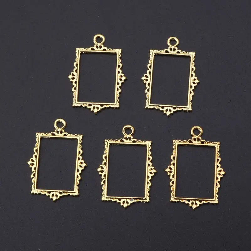 Vintage Hollow Album Frame Pendant 5x/Set Open Bezel Setting with Loop for DIY UV Resin Bracelet Necklace Jewelry Making 97QE