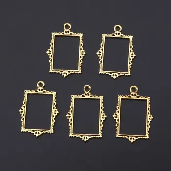 97QE 5 개 빈티지 할로우 앨범 프레임 펜던트 오픈 베젤 설정 UV 수지 보석 DIY 