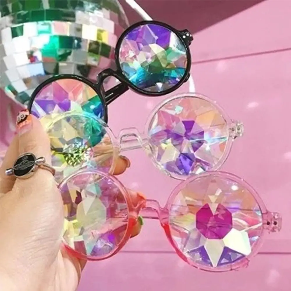 

1pcs Kaleidoscope Eyewears Clear Round Glasses Crystal Lens Party Rave Sunglasses Female Men'S Glasses Party Queen Gifts