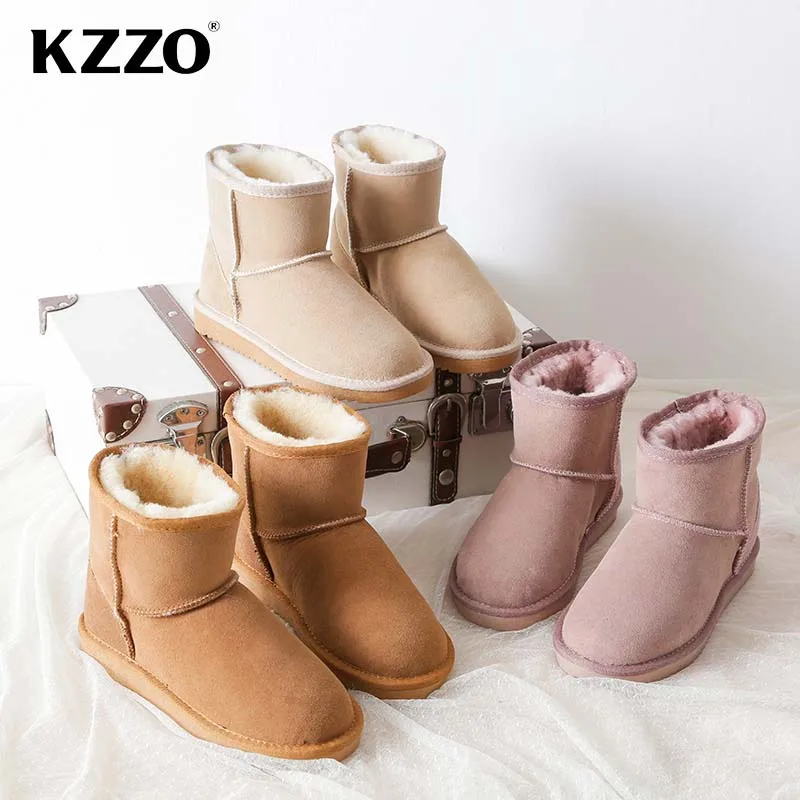 KZZO Australia Classic Sheepskin Snow Boots Women Natural Wool Fur Casual Short Ankle Boots Winter Warm Shoes Non-slip size34-47