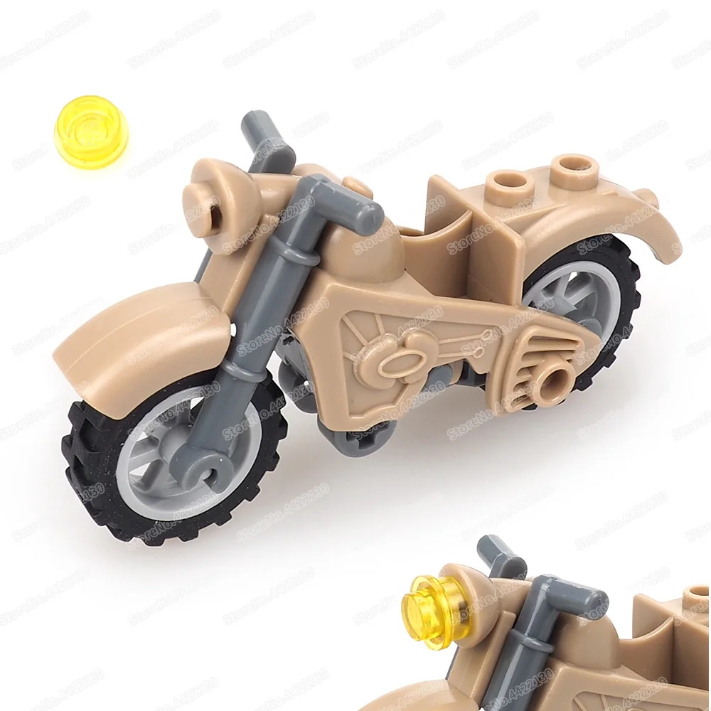 Military Cavalry Two-wheeled Motorcycle Building Block WW2 Figures Fighting Mount Equipment Model Child Christmas Gifts Boy Toys