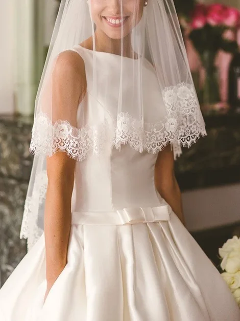 Optcely elegante barco pescoço três quartos botão a linha salão vestido de casamento 2019 laço cetim frisado varredura trem vestido